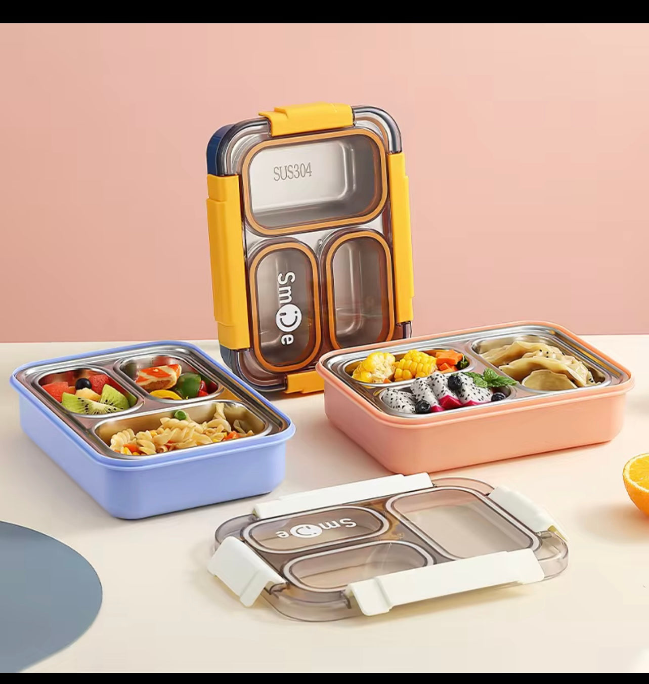 SP304 Leak-Proof Stainless Steel Bento Lunch Box β 3 Compartments | Eco-Friendly | Multiple Colors
