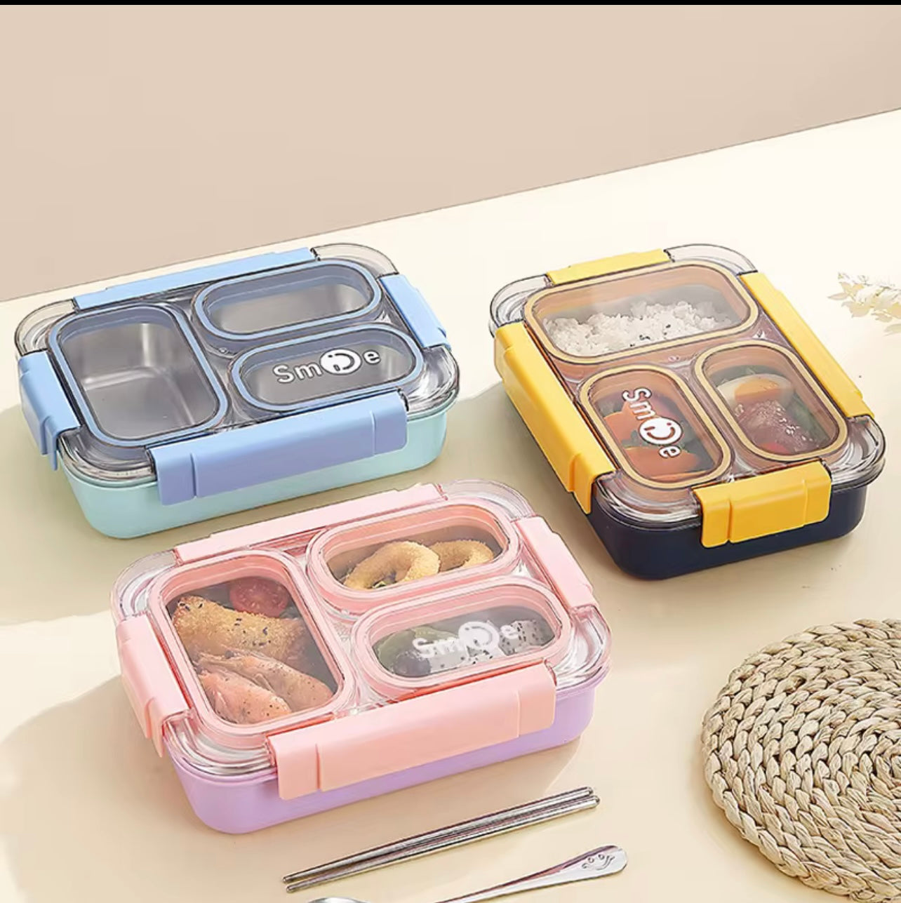 SP304 Leak-Proof Stainless Steel Bento Lunch Box β 3 Compartments | Eco-Friendly | Multiple Colors