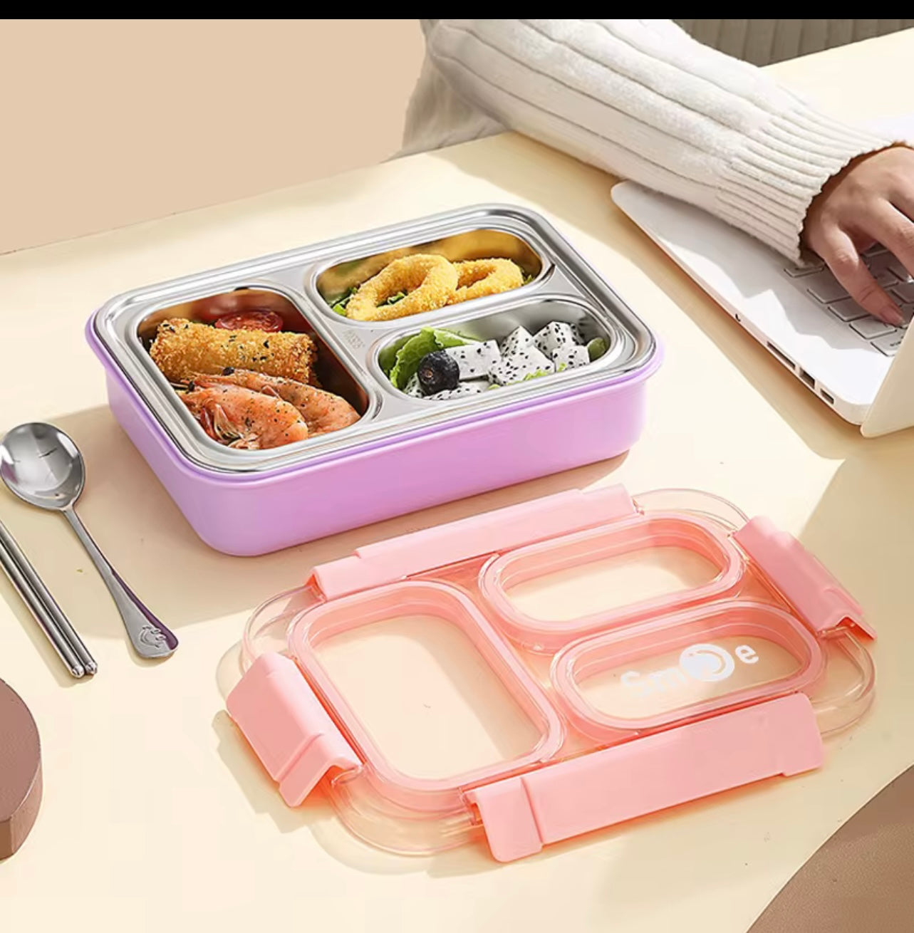 SP304 Leak-Proof Stainless Steel Bento Lunch Box β 3 Compartments | Eco-Friendly | Multiple Colors