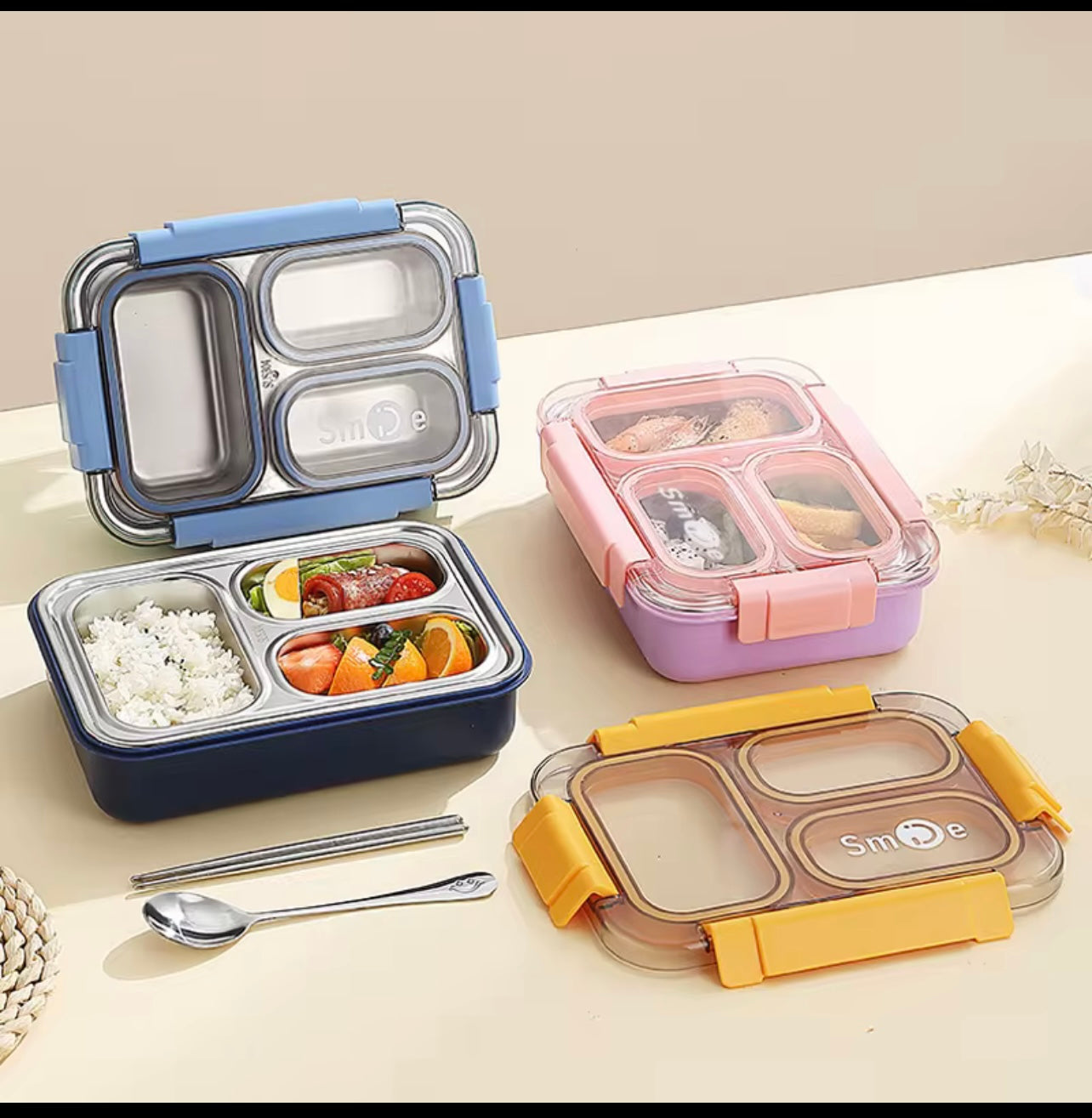 SP304 Leak-Proof Stainless Steel Bento Lunch Box β 3 Compartments | Eco-Friendly | Multiple Colors