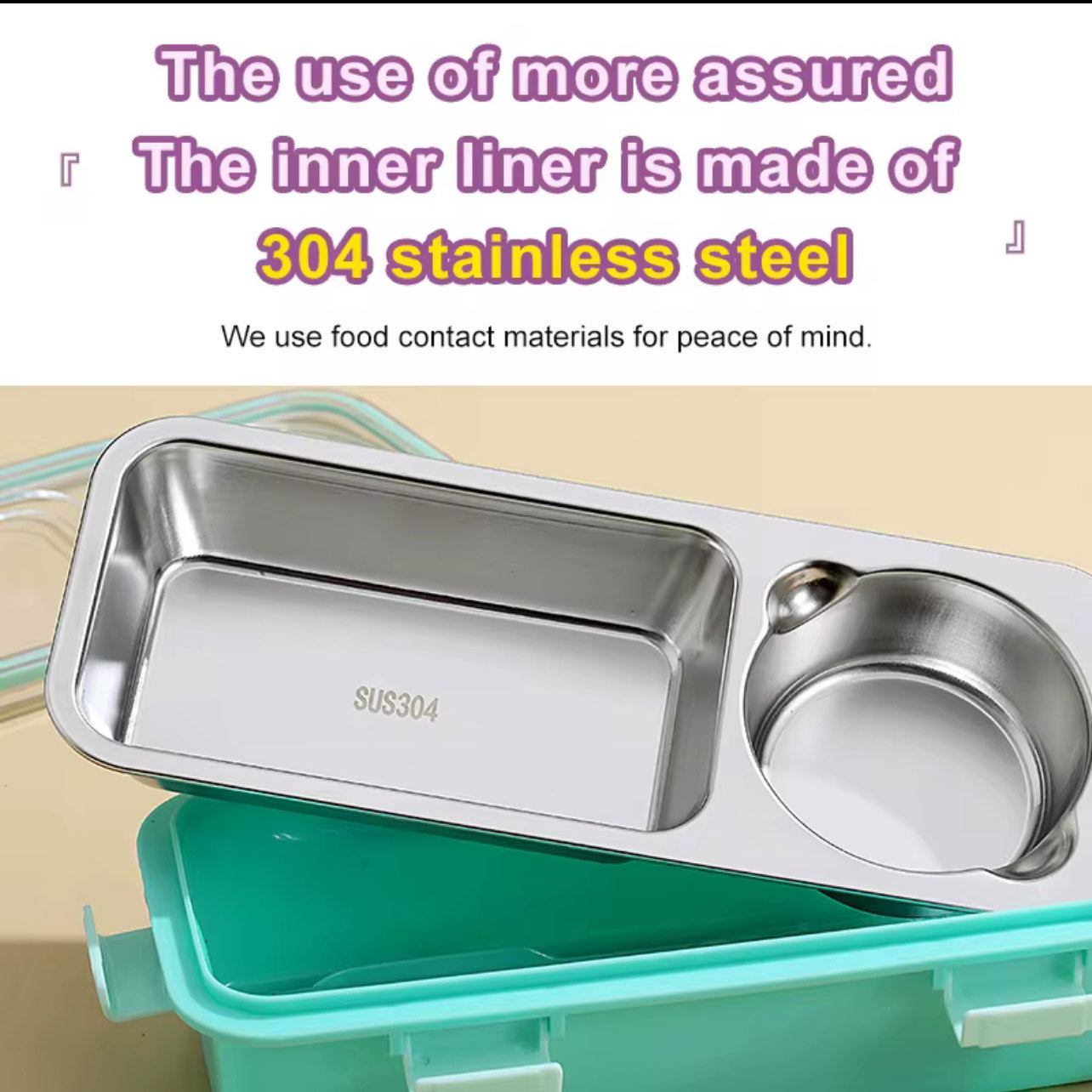 Compact 2-Compartment Stainless Steel Bento Lunch Box with Sauce Cup – 600ml Leakproof & Portable for Students & Work
