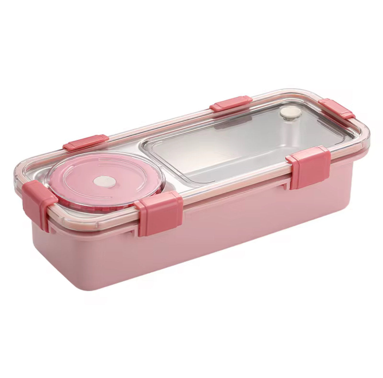 Compact 2-Compartment Stainless Steel Bento Lunch Box with Sauce Cup – 600ml Leakproof & Portable for Students & Work