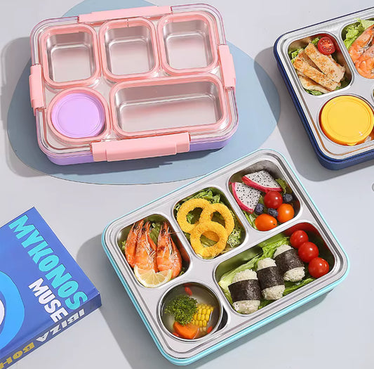 Premium 5-Compartment Stainless Steel Bento Lunch Box with Sauce Container – Leakproof, BPA-Free, Back-to-School Lunch Solution