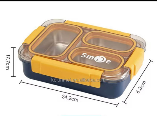 SP304 Leak-Proof Stainless Steel Bento Lunch Box – 3 Compartments | Eco-Friendly | Multiple Colors