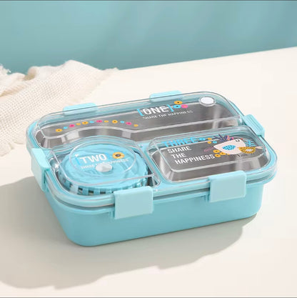 Leak-Proof 3-Compartment Stainless Steel Lunch Box with Dip Container – BPA-Free, Kids & Adults Bento Box
