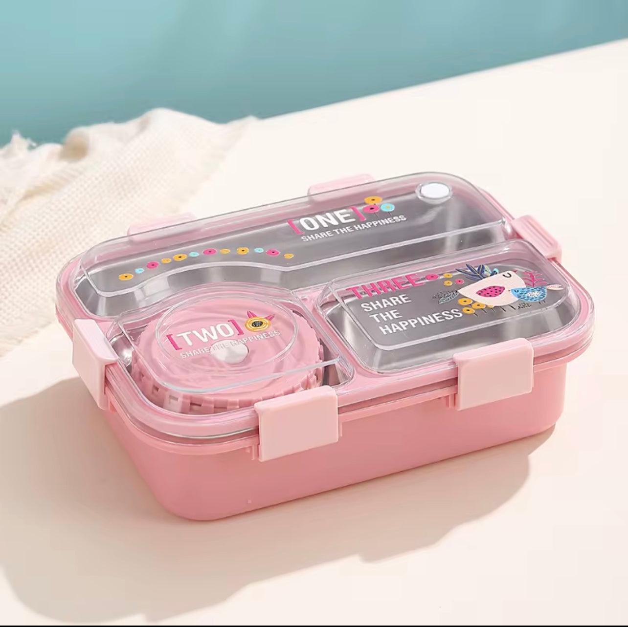 Leak-Proof 3-Compartment Stainless Steel Lunch Box with Dip Container – BPA-Free, Kids & Adults Bento Box
