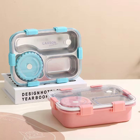 Leak-Proof 3-Compartment Stainless Steel Lunch Box with Dip Container – BPA-Free, Kids & Adults Bento Box