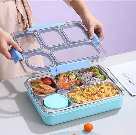 Premium 5-Compartment Stainless Steel Bento Lunch Box with Sauce Container – Leakproof, BPA-Free, Back-to-School Lunch Solution