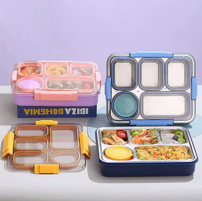 Premium 5-Compartment Stainless Steel Bento Lunch Box with Sauce Container – Leakproof, BPA-Free, Back-to-School Lunch Solution