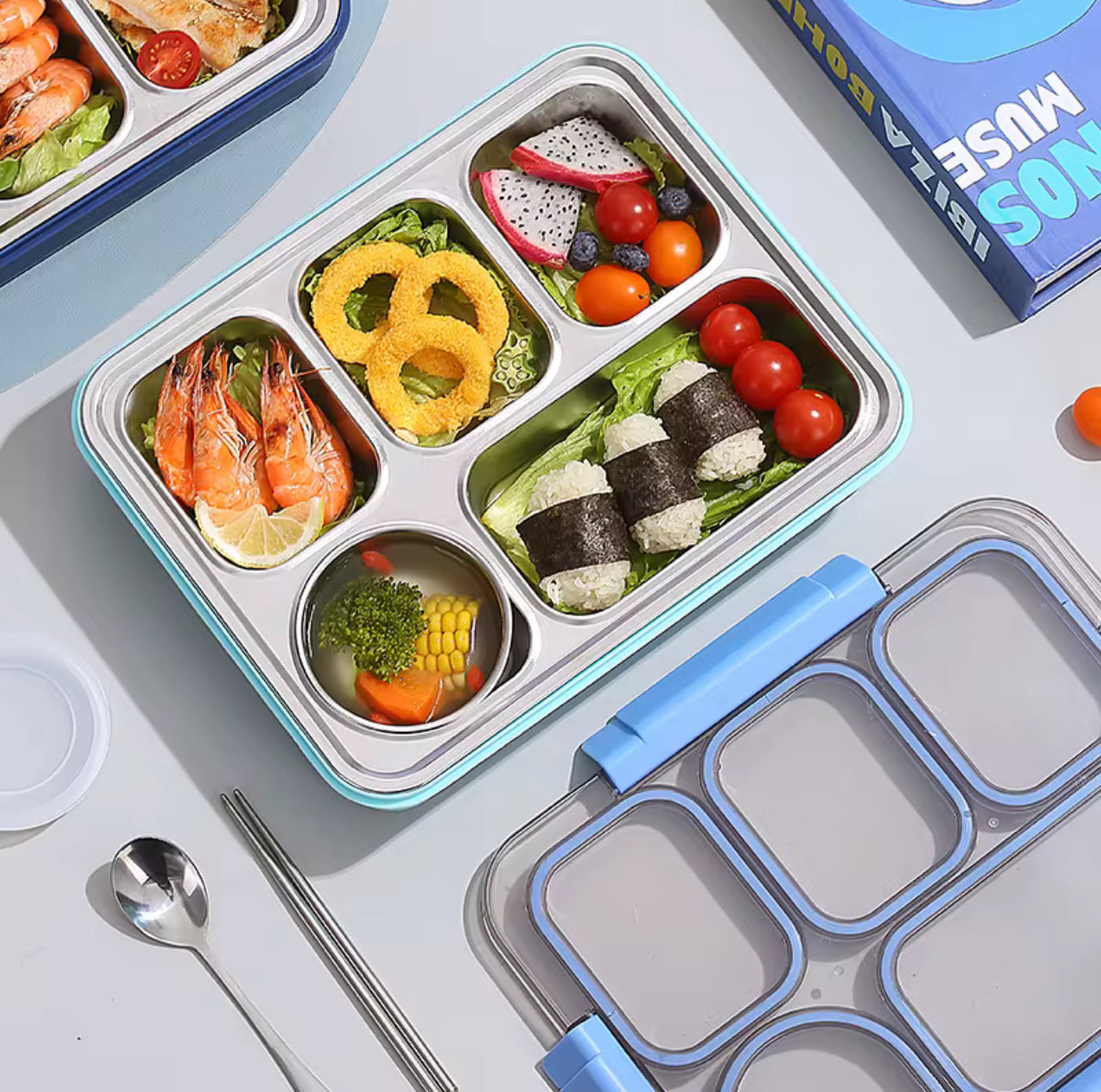 Premium 5-Compartment Stainless Steel Bento Lunch Box with Sauce Container – Leakproof, BPA-Free, Back-to-School Lunch Solution
