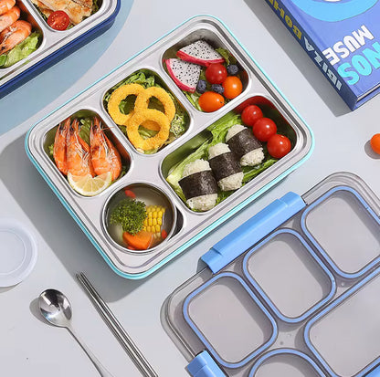Premium 5-Compartment Stainless Steel Bento Lunch Box with Sauce Container – Leakproof, BPA-Free, Back-to-School Lunch Solution
